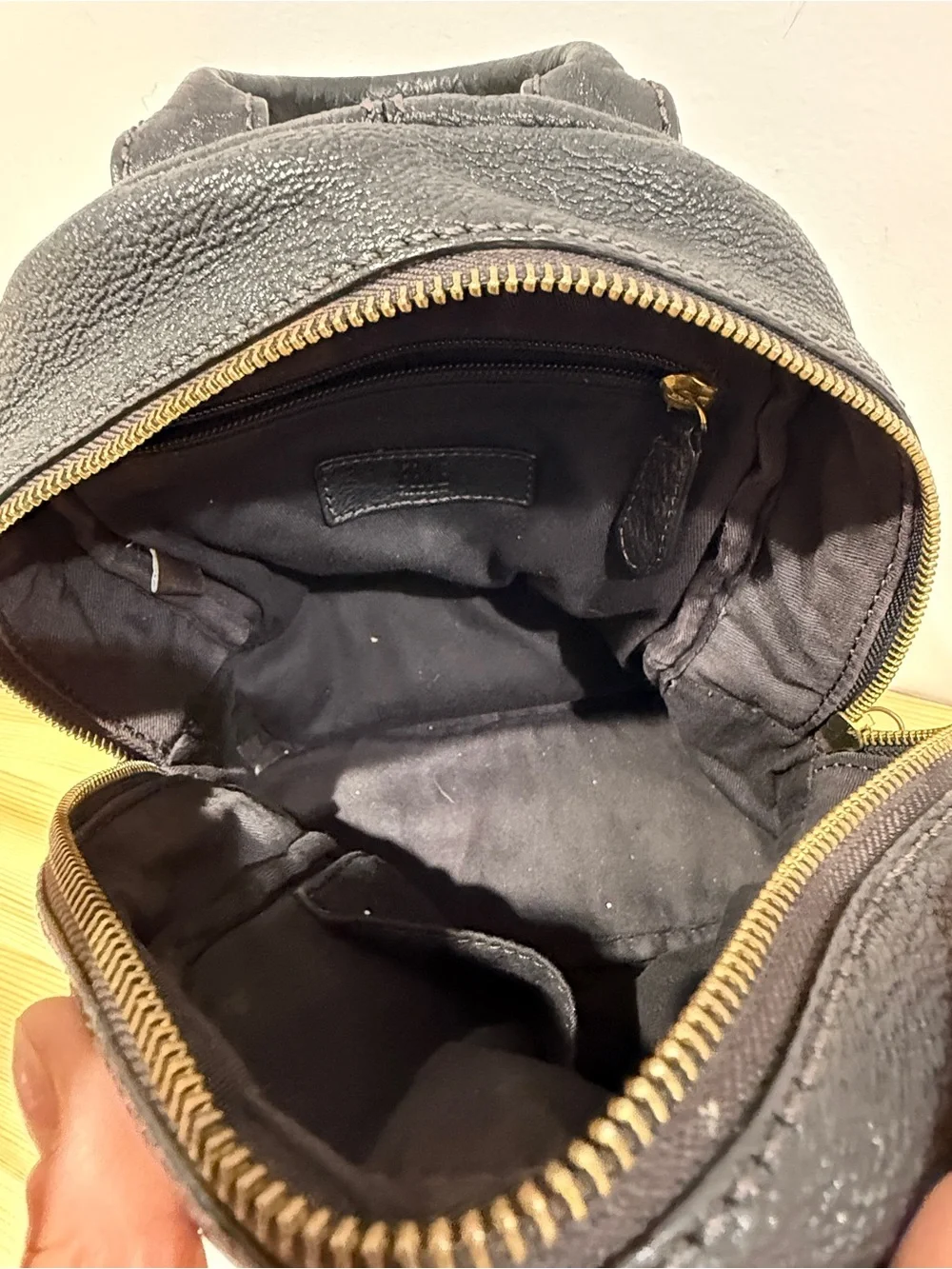 Frye Black Pebbled Leather Mini Backpack